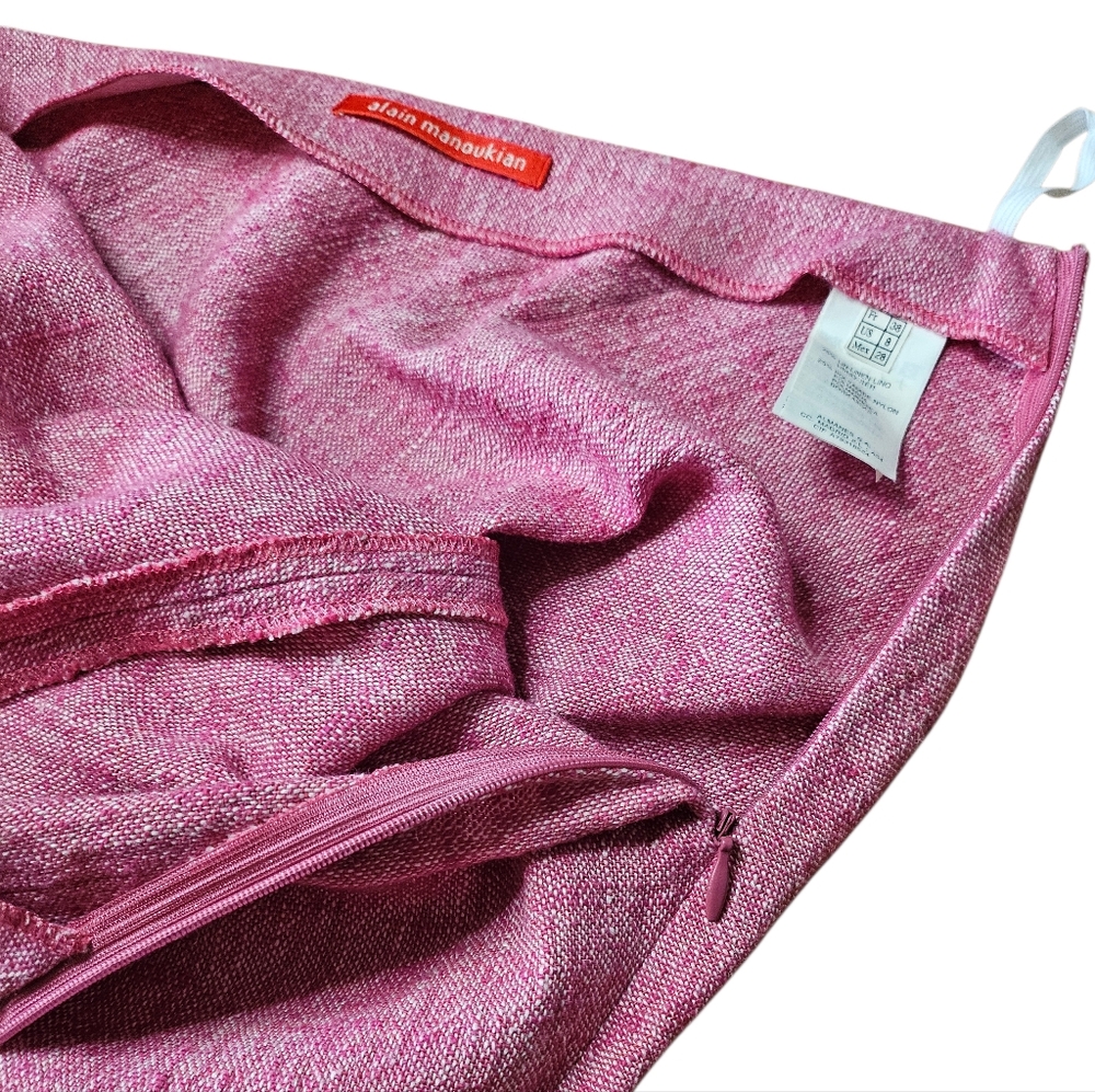 Alain Manoukian Bubblegum Pink White Tweed Linen Skirt 8 - Picture 3 of 7